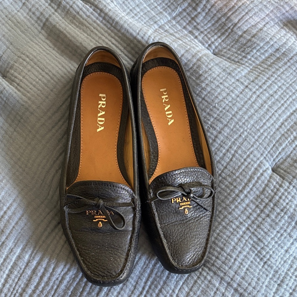 PRADA leather logo driving loafers